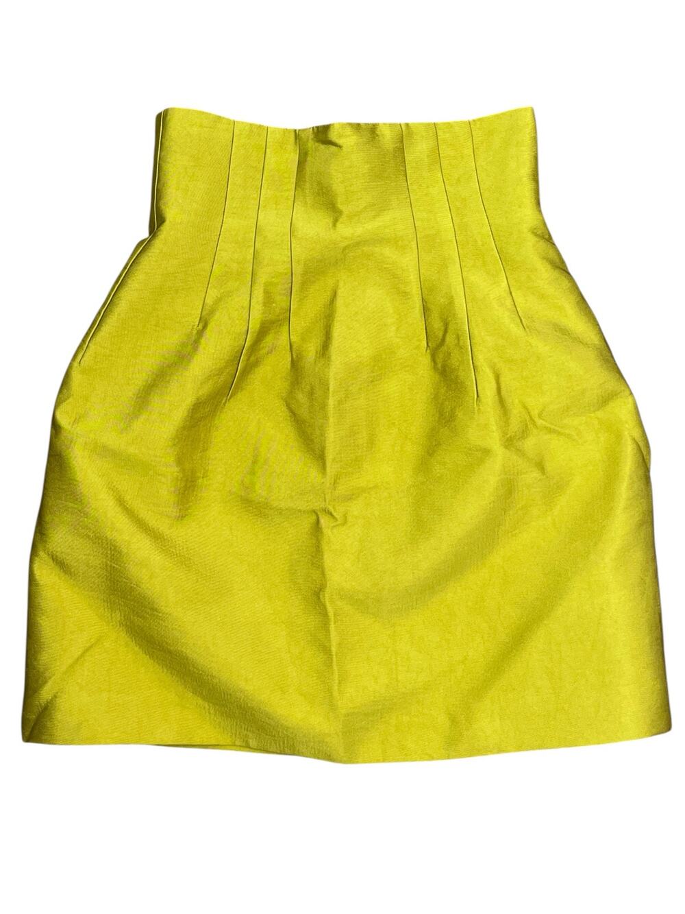 H&M Women's Bright Yellow Pleated High Waisted Mini A-Line Bodycon Skirt Size 2